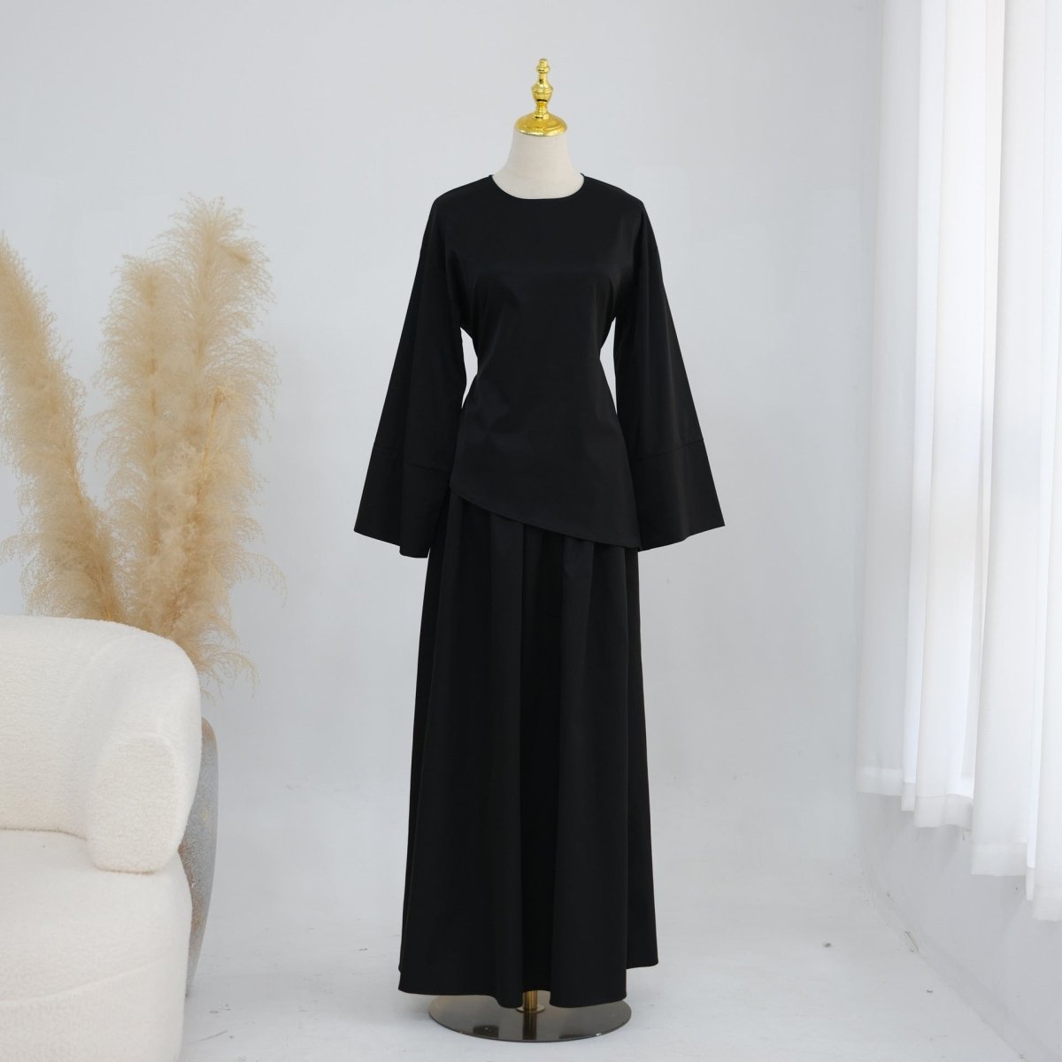 Bell Sleeve Back-Tie Top & A-Line Maxi Skirt Set(MS469) - Pendo Store