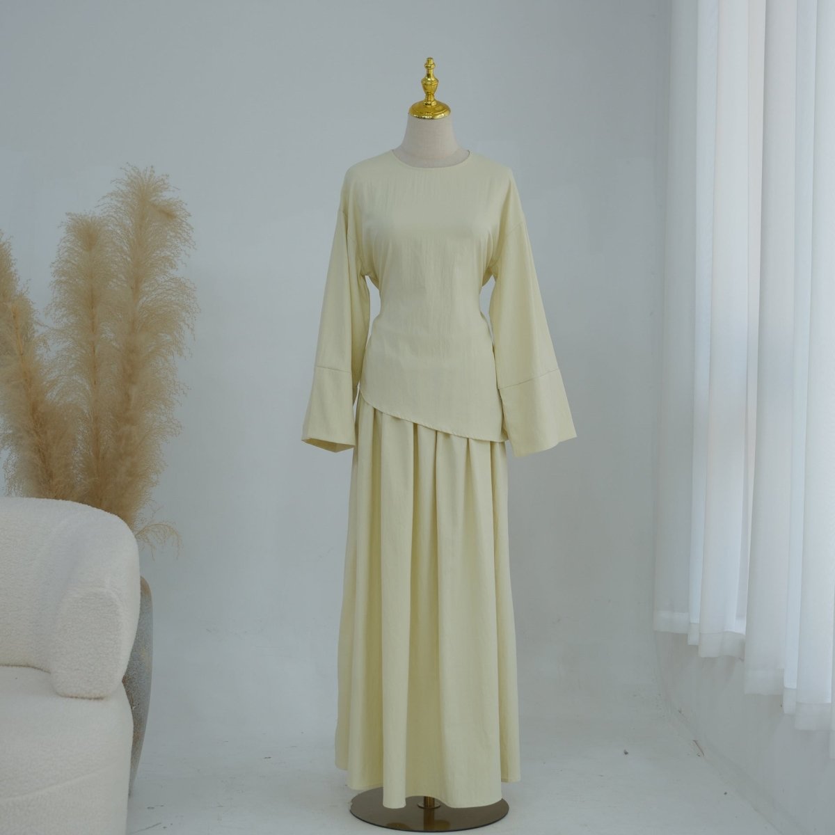 Bell Sleeve Back-Tie Top & A-Line Maxi Skirt Set(MS469) - Pendo Store