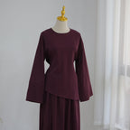 Bell Sleeve Back-Tie Top & A-Line Maxi Skirt Set(MS469)