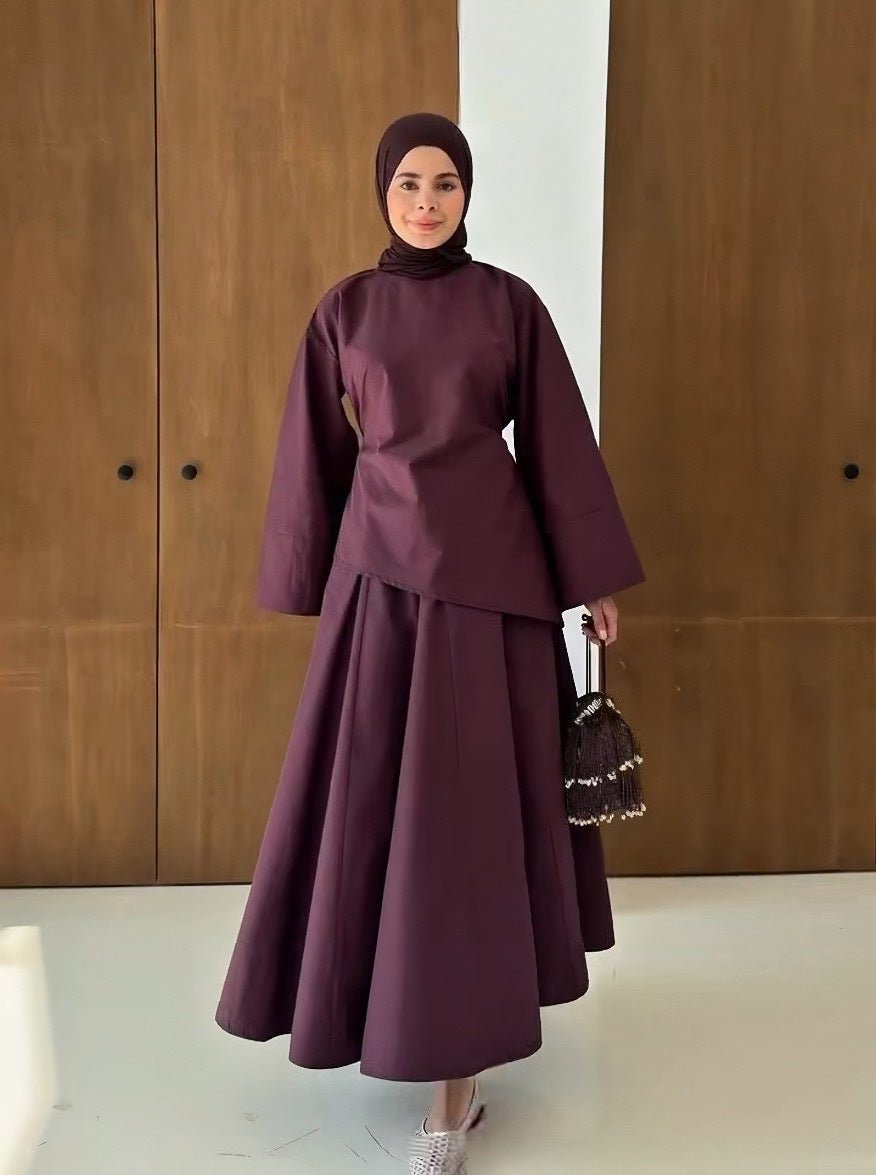 Bell Sleeve Back-Tie Top & A-Line Maxi Skirt Set(MS469) - Pendo Store