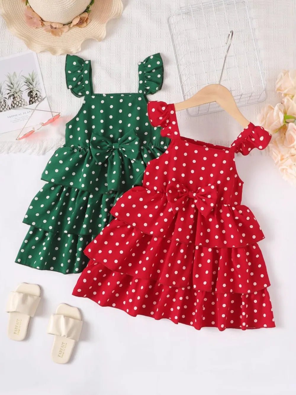 Bow Polka Dot Square Neck Layered Dress - Pendo Store