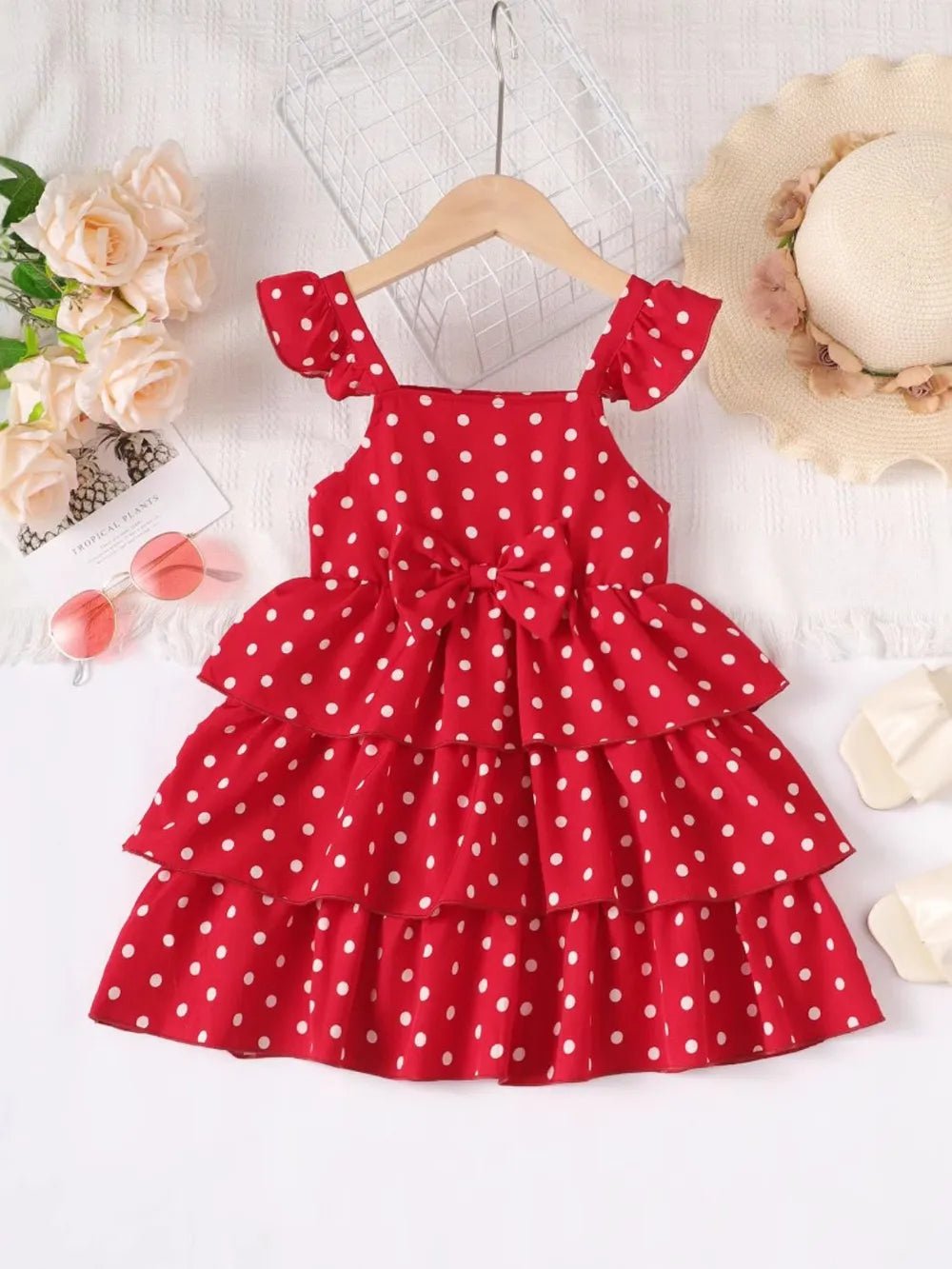 Bow Polka Dot Square Neck Layered Dress - Pendo Store