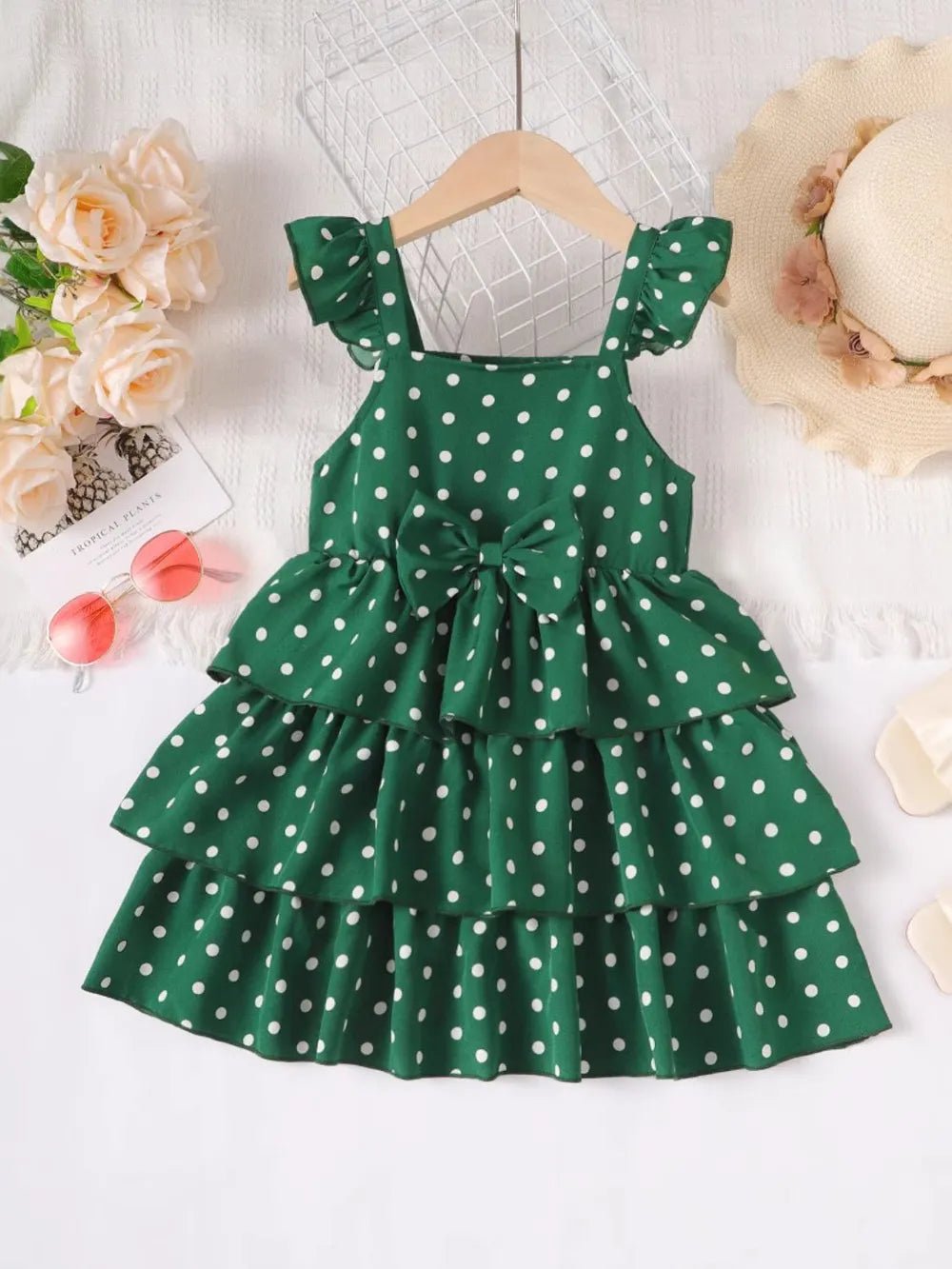 Bow Polka Dot Square Neck Layered Dress - Pendo Store