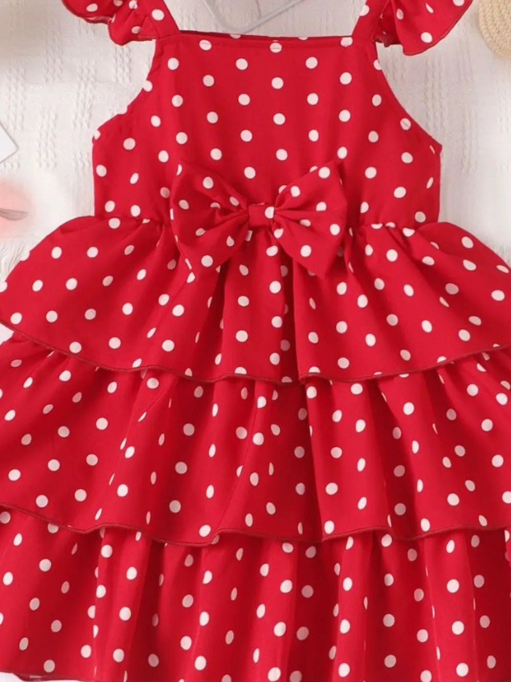 Bow Polka Dot Square Neck Layered Dress - Pendo Store