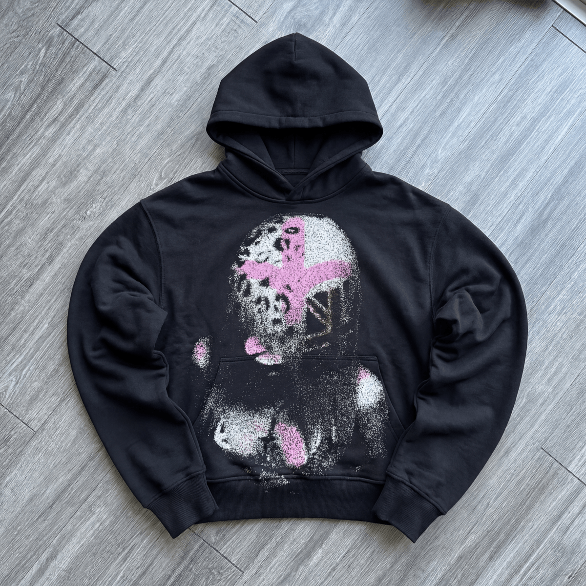 Brit Black Hoodie Cropped 400GSM Streetwear Graphic Y2K Unisex Cotton - Pendo Store