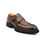 Brown Double Monk Strap Leather Shoes - Pendo Store