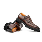 Brown Double Monk Strap Leather Shoes - Pendo Store