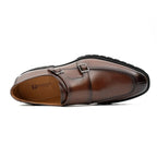 Brown Double Monk Strap Leather Shoes - Pendo Store