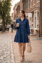 Button Down Babydoll Ruffle Denim Dress - Pendo Store