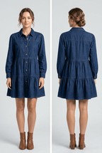 Button Down Babydoll Ruffle Denim Dress - Pendo Store