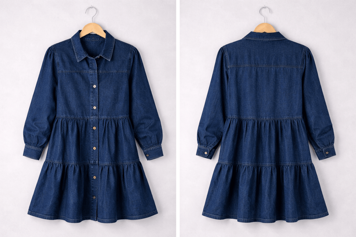 Button Down Babydoll Ruffle Denim Dress - Pendo Store