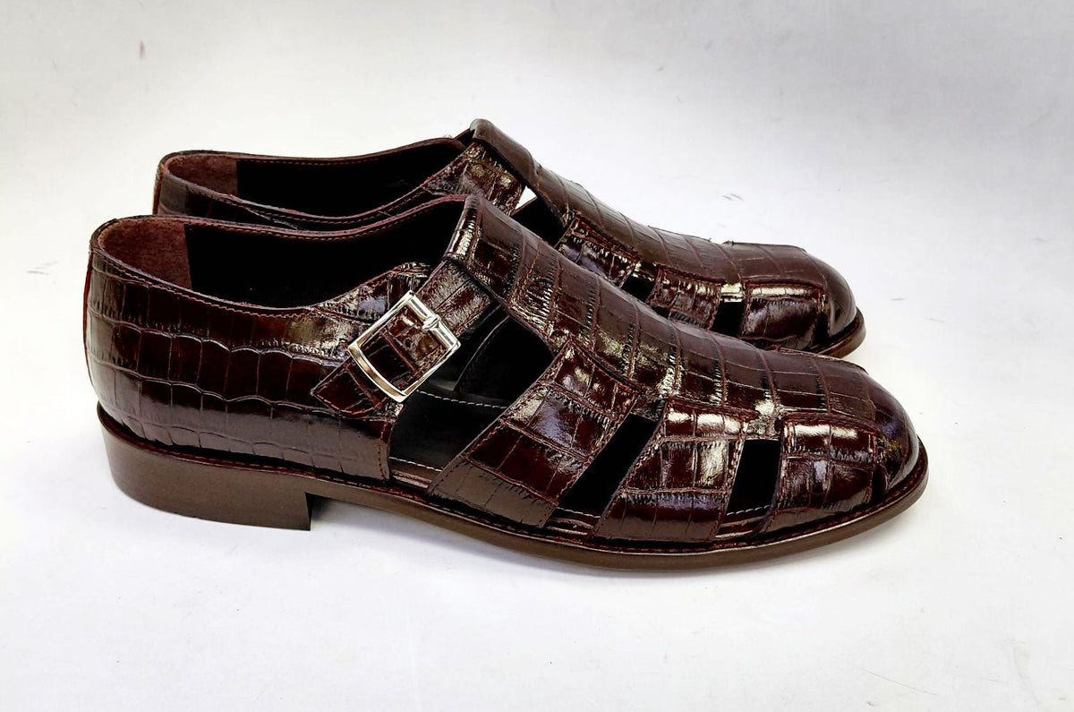 C Collection Crocodile Sandal - Brown - Pendo Store