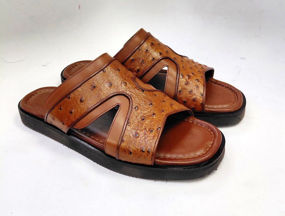 C Collection Ostrich Calfskin Sandal - Tan - Pendo Store