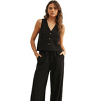 Crinkled Fabric Sleeveless Button Front Top