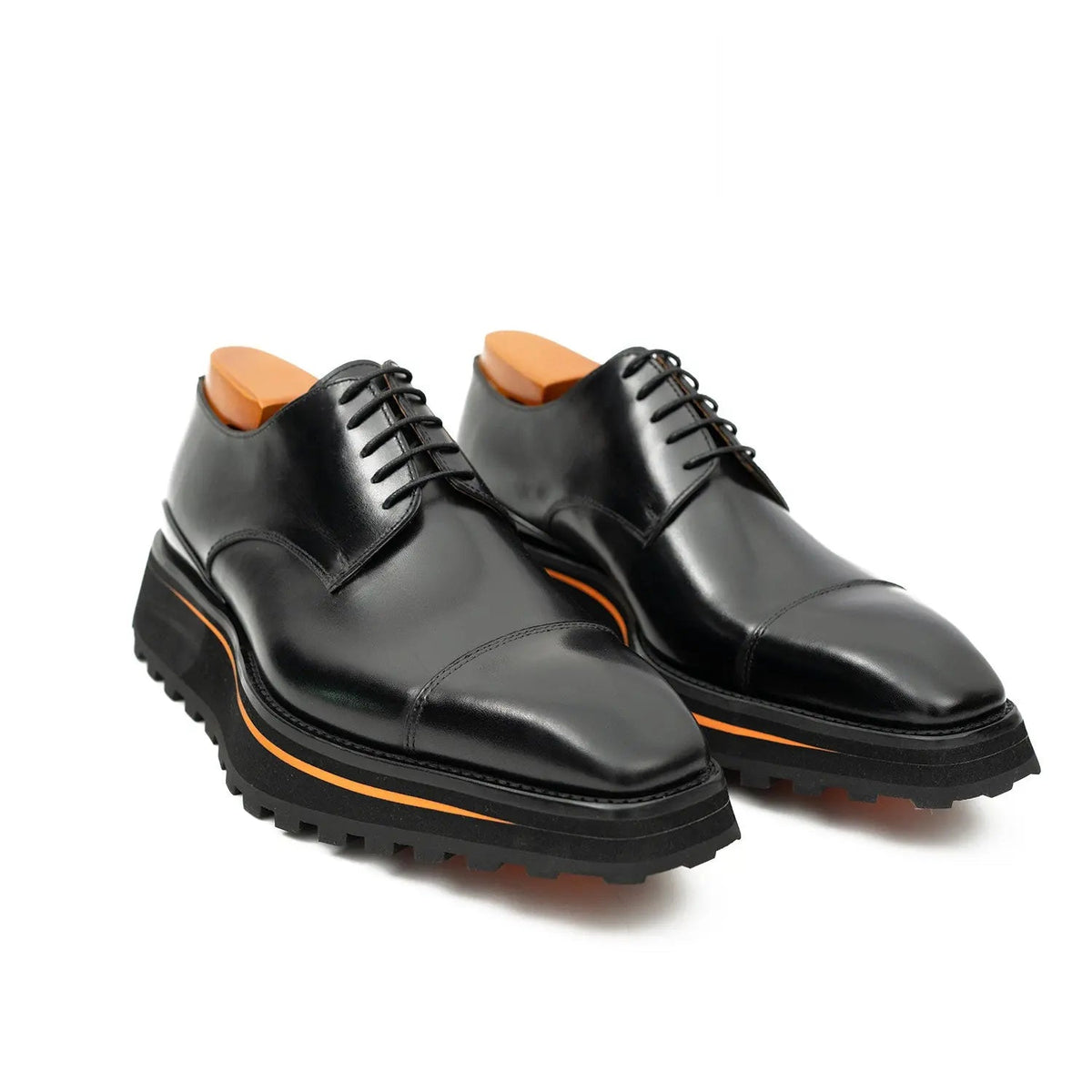 Calf leather dress three quarters derby shoes Black - Pendo Store