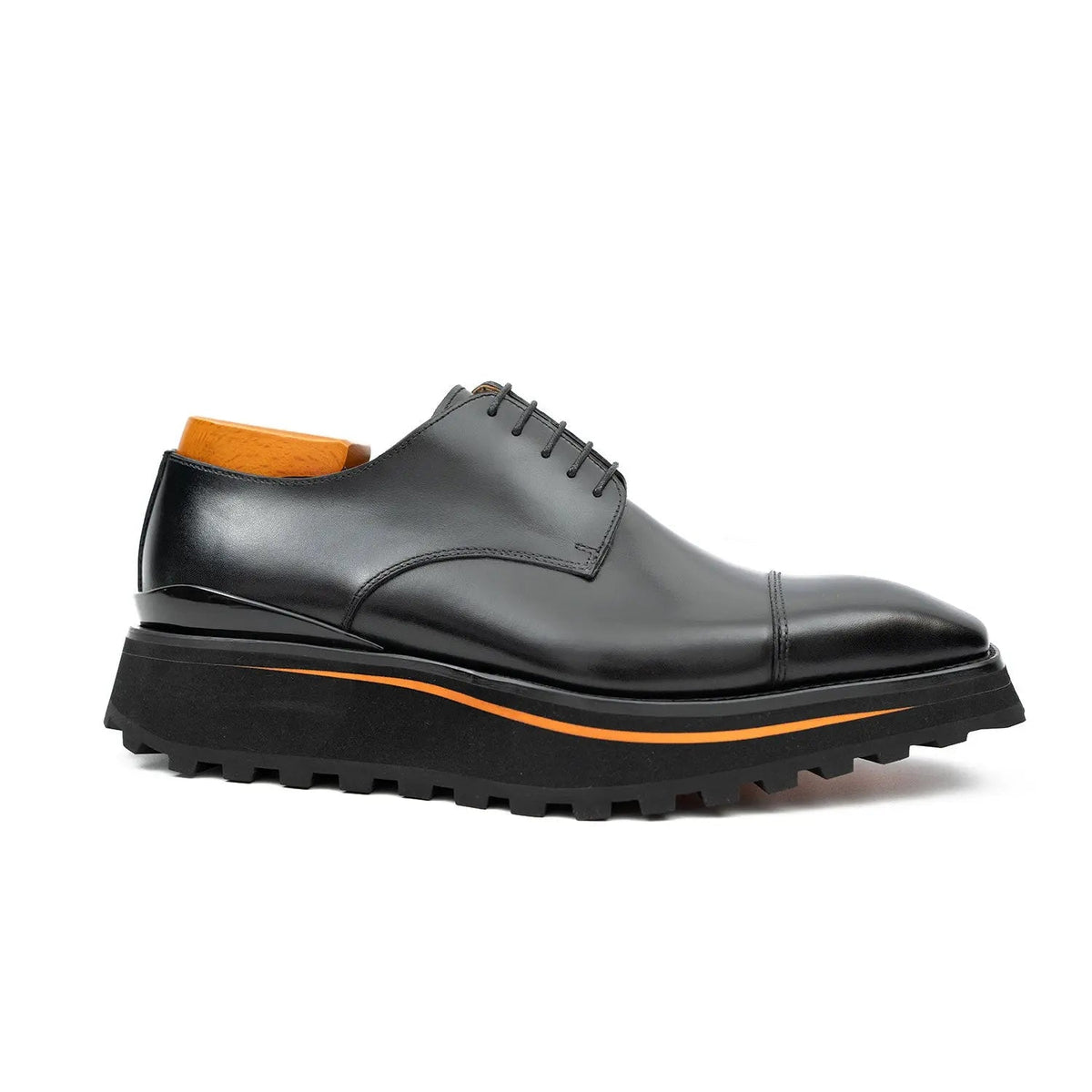 Calf leather dress three quarters derby shoes Black - Pendo Store