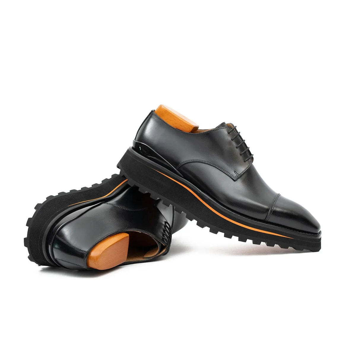 Calf leather dress three quarters derby shoes Black - Pendo Store