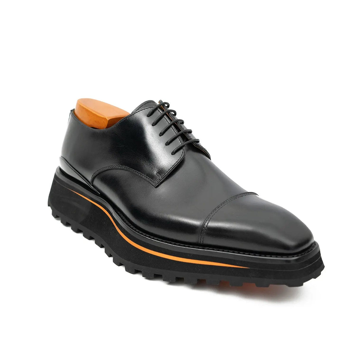 Calf leather dress three quarters derby shoes Black - Pendo Store
