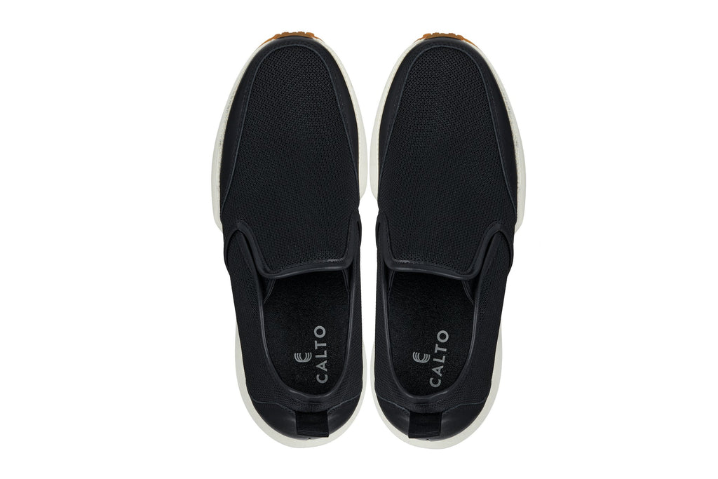 CALTO - J1433 - 3.3 Inches Taller (Black) - Casual Chunky Sole Sneaker Loafers - Pendo Store