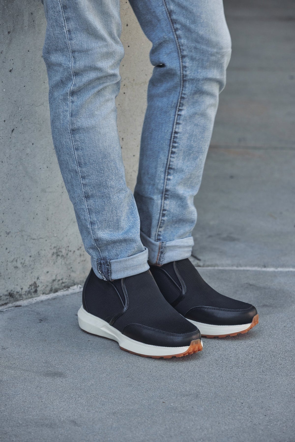 CALTO - J1433 - 3.3 Inches Taller (Black) - Casual Chunky Sole Sneaker Loafers - Pendo Store