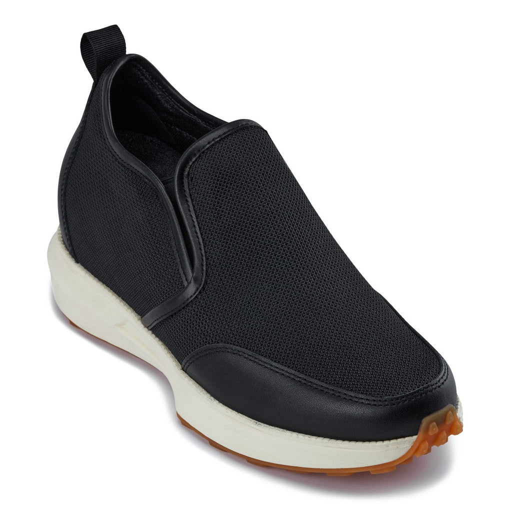 CALTO - J1433 - 3.3 Inches Taller (Black) - Casual Chunky Sole Sneaker Loafers - Pendo Store
