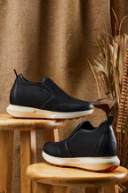 CALTO - J1433 - 3.3 Inches Taller (Black) - Casual Chunky Sole Sneaker Loafers - Pendo Store