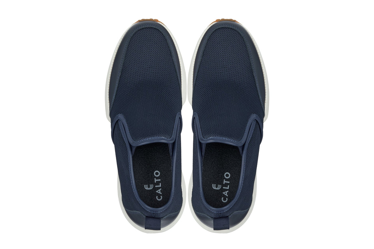 CALTO - J1435 - 3.3 Inches Taller (Dark Blue) - Casual Chunky Sole Sneaker Loafers - Pendo Store