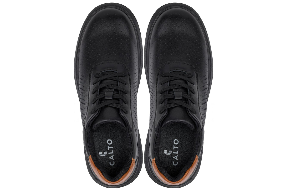 CALTO - J1580 - 2.6 Inches Taller (Black/Black Sole) - Lightweight Casual Walkers - Pendo Store