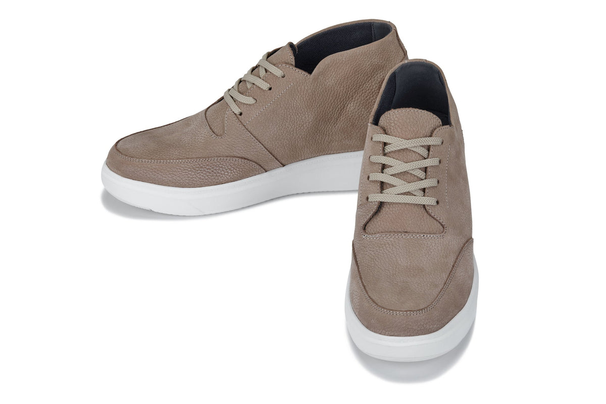 CALTO - J1770 - 3.2 Inches Taller (Khaki) - Casual Chunky Sole Boots – Soft Pebble Grain Nubuck Leather - Pendo Store