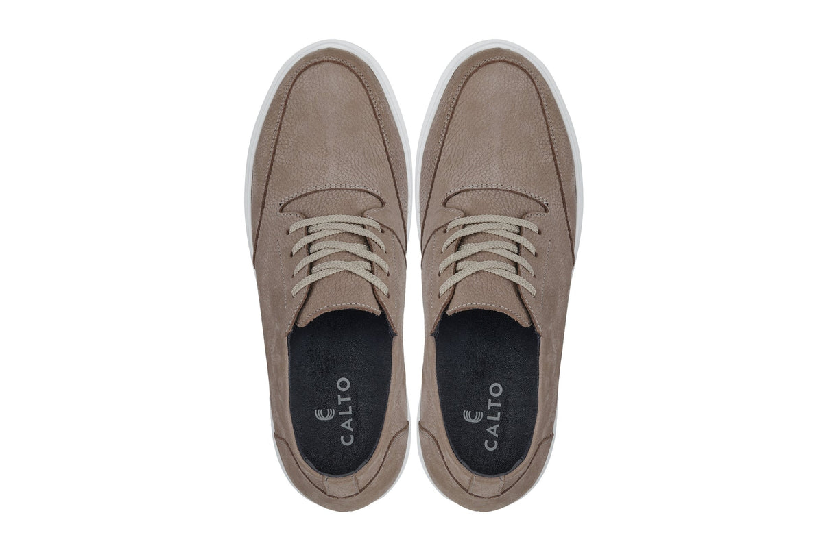 CALTO - J1770 - 3.2 Inches Taller (Khaki) - Casual Chunky Sole Boots – Soft Pebble Grain Nubuck Leather - Pendo Store