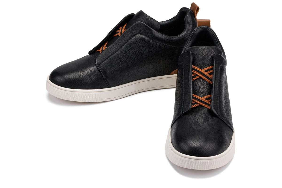 CALTO - J1932 - 2.6 Inches Taller (Black/White Sole) - Slip-On Snoafers - Pendo Store