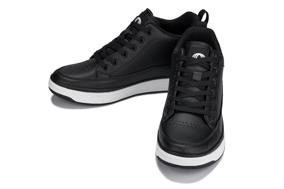 CALTO - Q271 - 2 Inches Taller (Black Noir) - Elevated Leatherette Micro-Perforated Sneakers - Pendo Store