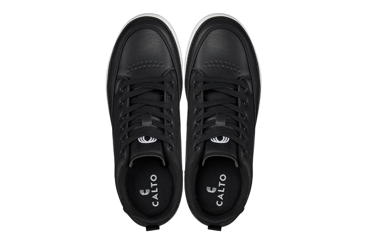 CALTO - Q271 - 2 Inches Taller (Black Noir) - Elevated Leatherette Micro-Perforated Sneakers - Pendo Store