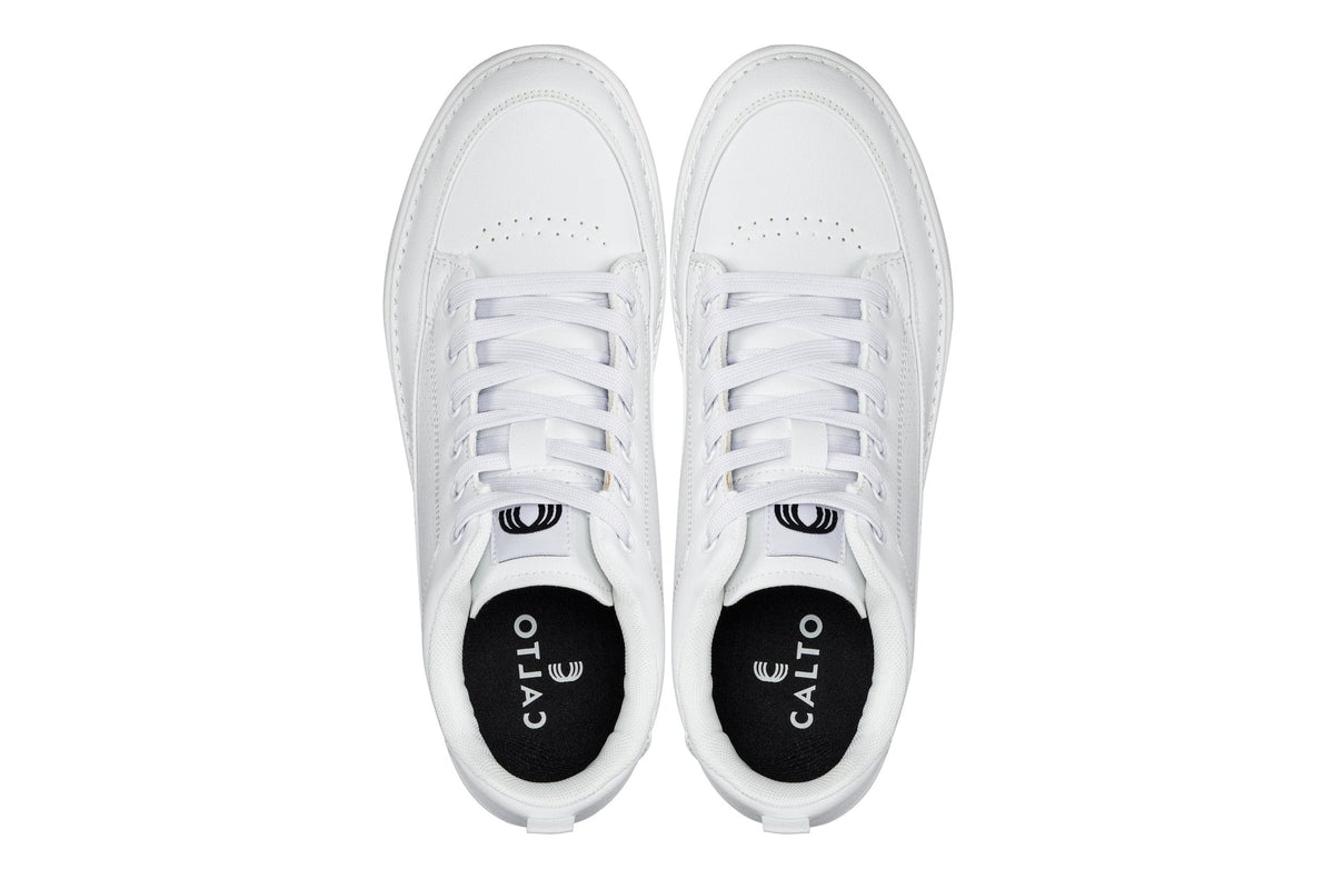 CALTO - Q272 - 2 Inches Taller (White & Gum Sole) -Elevated Leatherette Micro-Perforated Sneakers - Pendo Store