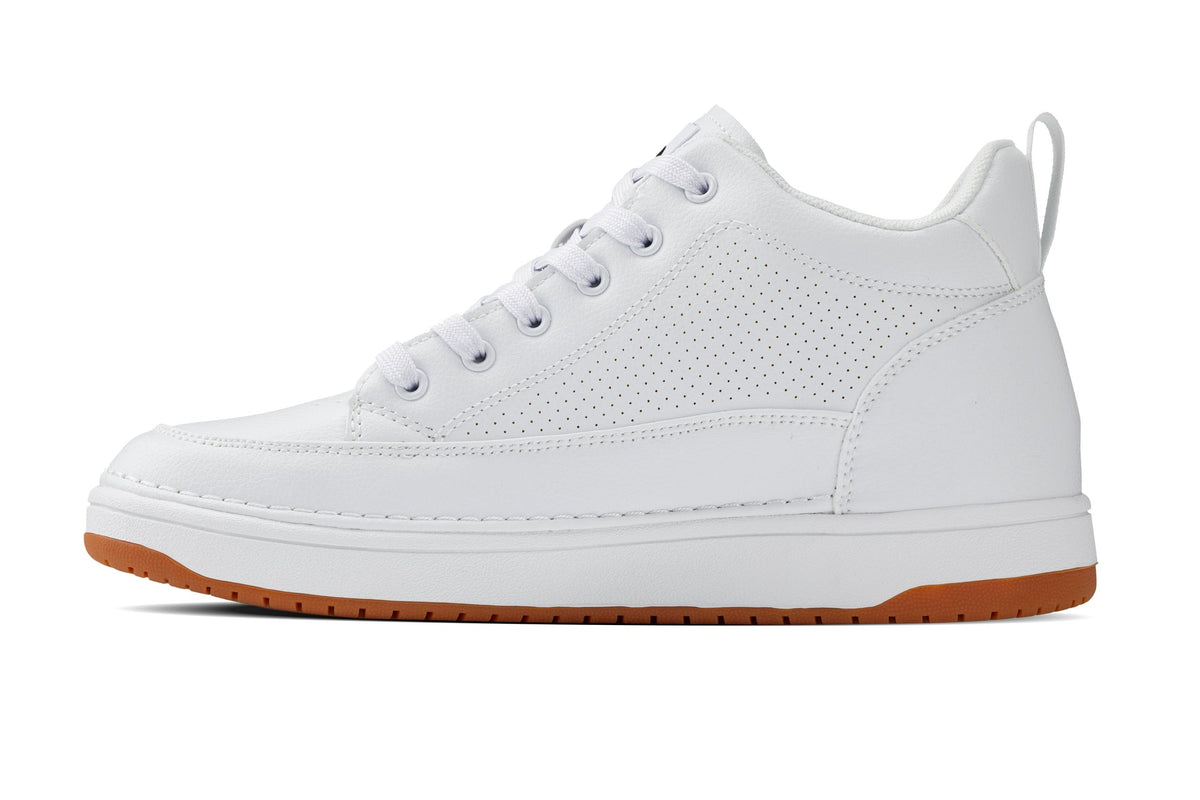 CALTO - Q272 - 2 Inches Taller (White & Gum Sole) -Elevated Leatherette Micro-Perforated Sneakers - Pendo Store