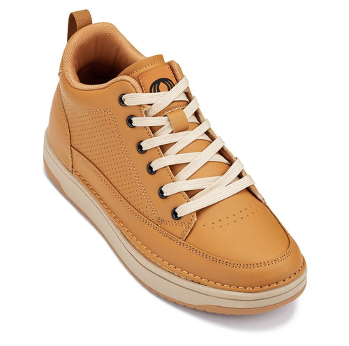 CALTO - Q274 - 2 Inches Taller (Camel Brown & Gum Sole) - Elevated Leatherette Micro-Perforated Sneakers - Pendo Store