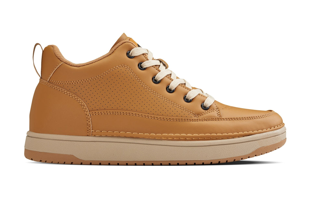 CALTO - Q274 - 2 Inches Taller (Camel Brown & Gum Sole) - Elevated Leatherette Micro-Perforated Sneakers - Pendo Store