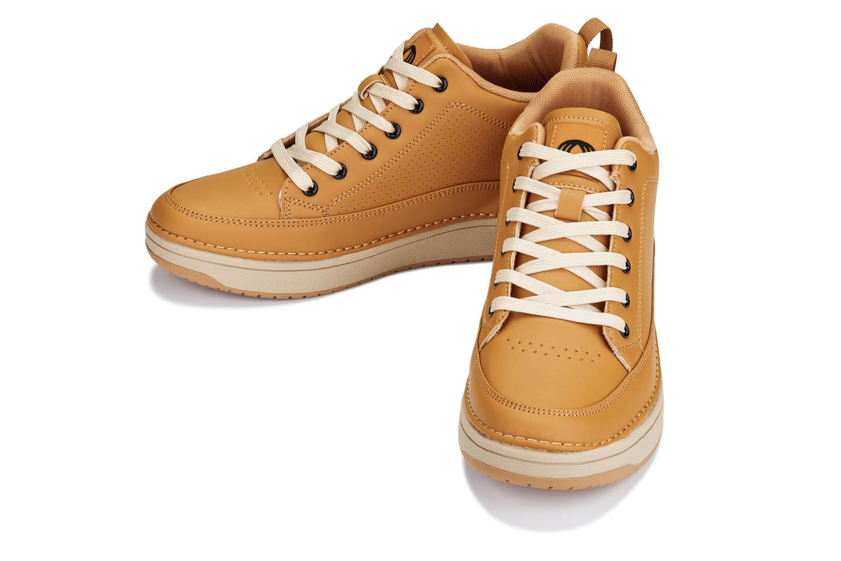 CALTO - Q274 - 2 Inches Taller (Camel Brown & Gum Sole) - Elevated Leatherette Micro-Perforated Sneakers - Pendo Store