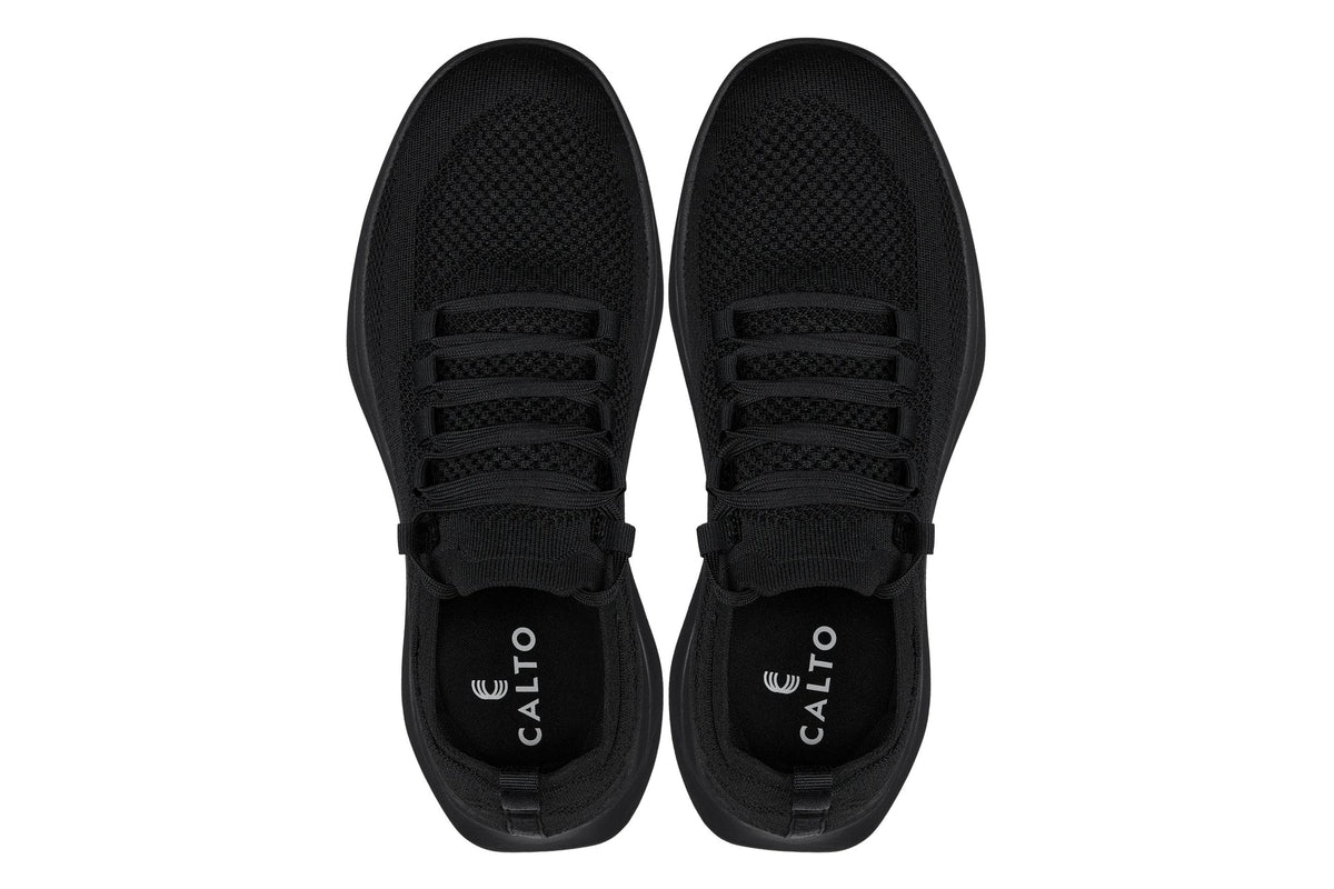 CALTO - QA060 - 2.4 Inches Taller (Black/Black Sole) - Lightweight Knitted Sneakers - Pendo Store