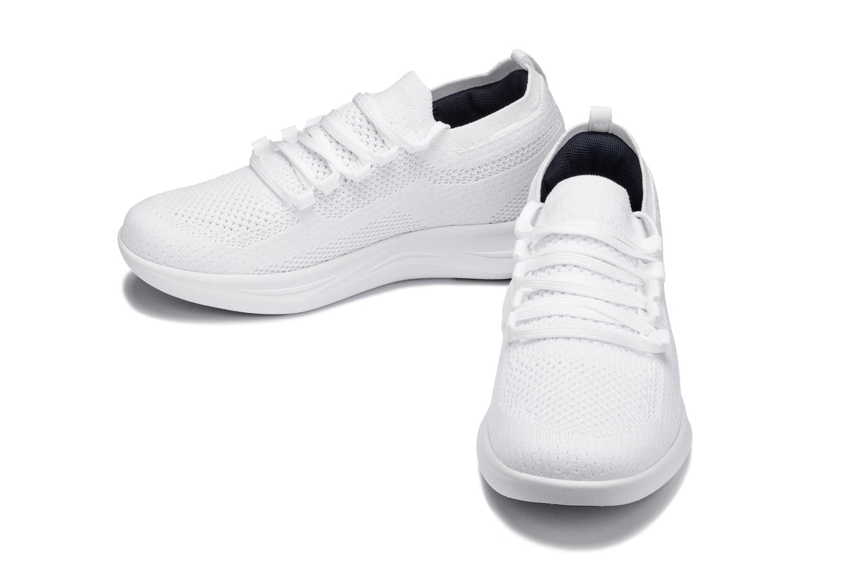 CALTO - QA061 - 2.4 Inches Taller (White/White Sole) - Lightweight Knitted Sneakers - Pendo Store