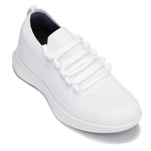 CALTO - QA061 - 2.4 Inches Taller (White/White Sole) - Lightweight Knitted Sneakers - Pendo Store