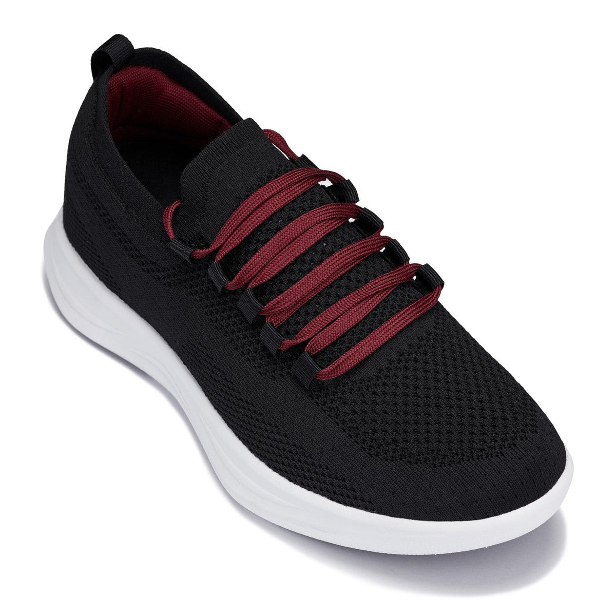 CALTO - QA064 - 2.4 Inches Taller (Black/Red/White Sole) - Lightweight Knitted Sneakers - Pendo Store