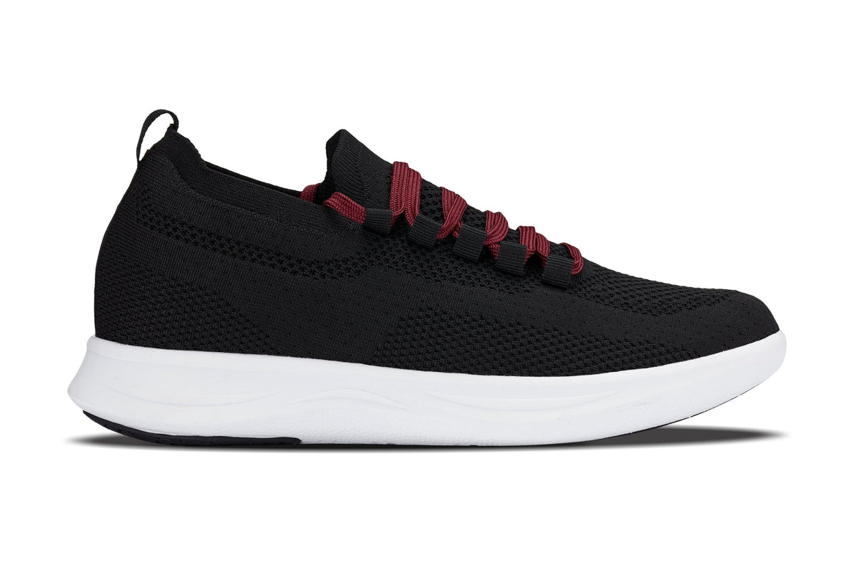 CALTO - QA064 - 2.4 Inches Taller (Black/Red/White Sole) - Lightweight Knitted Sneakers - Pendo Store