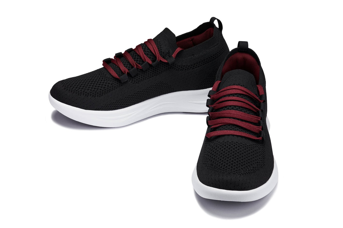 CALTO - QA064 - 2.4 Inches Taller (Black/Red/White Sole) - Lightweight Knitted Sneakers - Pendo Store