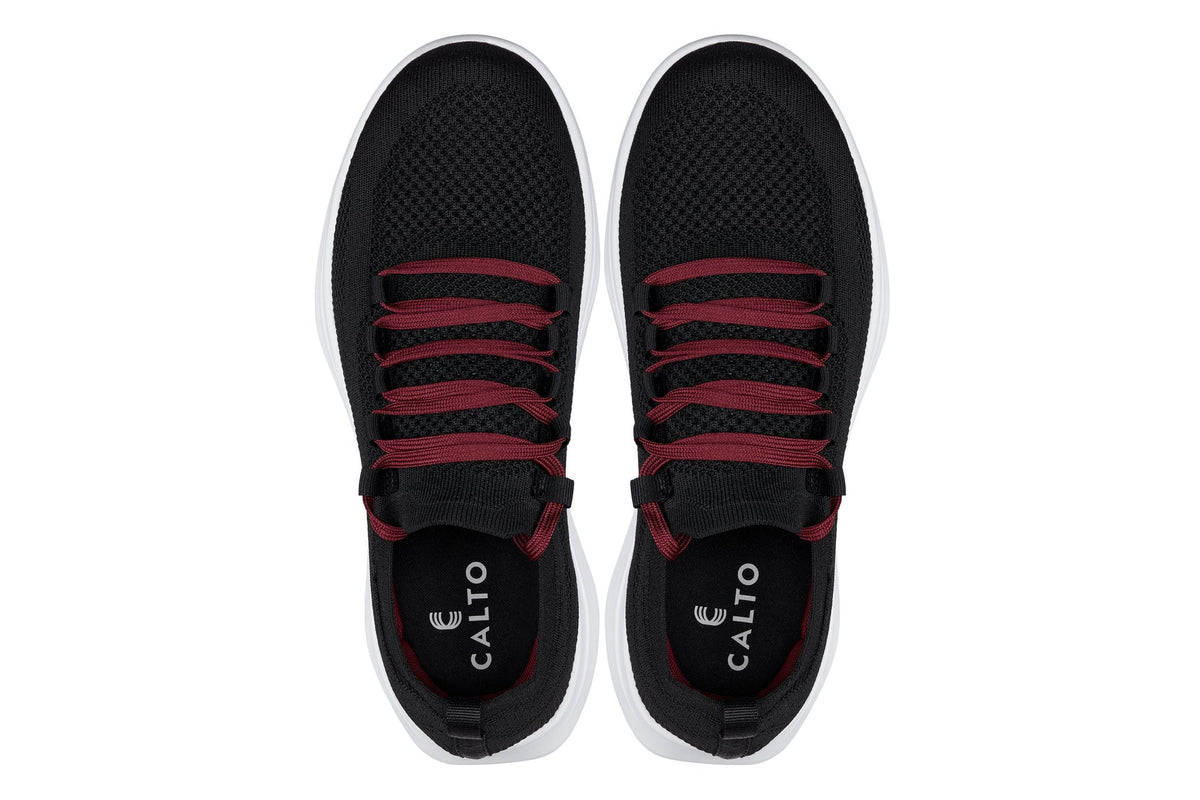 CALTO - QA064 - 2.4 Inches Taller (Black/Red/White Sole) - Lightweight Knitted Sneakers - Pendo Store