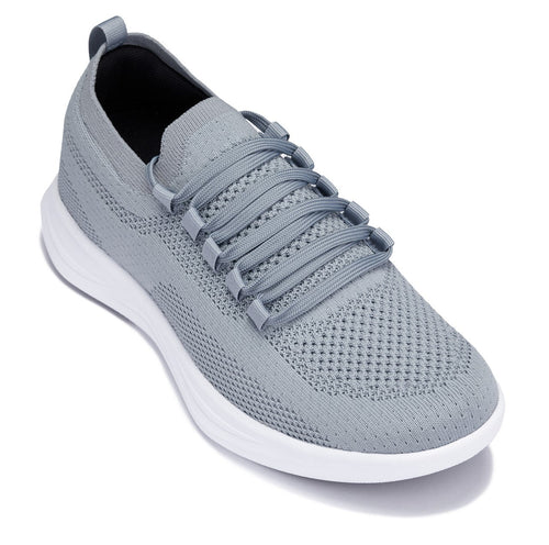 CALTO - QA065 - 2.4 Inches Taller (Grey/White Sole) - Lightweight Knitted Sneakers - Pendo Store