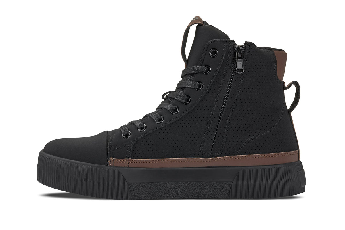 CALTO - S3422 - 2.4 Inches Taller (Black/Coffee Brown) - Cap Toe High Top Zip-Up Sneaker Boots - Pendo Store