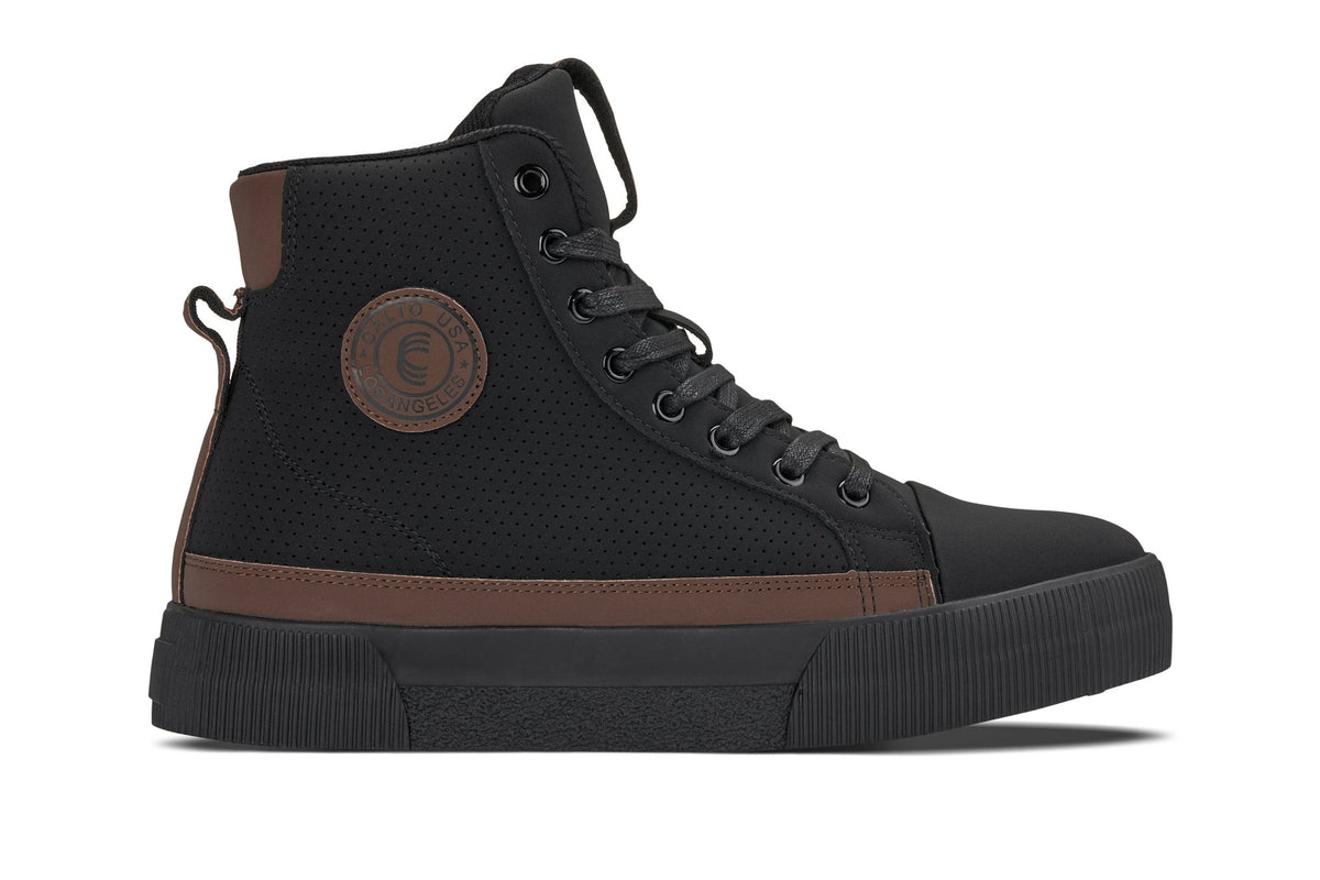CALTO - S3422 - 2.4 Inches Taller (Black/Coffee Brown) - Cap Toe High Top Zip-Up Sneaker Boots - Pendo Store