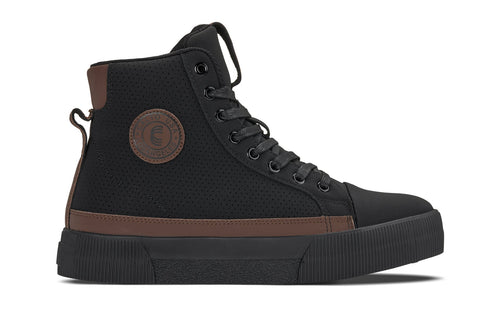 CALTO - S3422 - 2.4 Inches Taller (Black/Coffee Brown) - Cap Toe High Top Zip-Up Sneaker Boots - Pendo Store