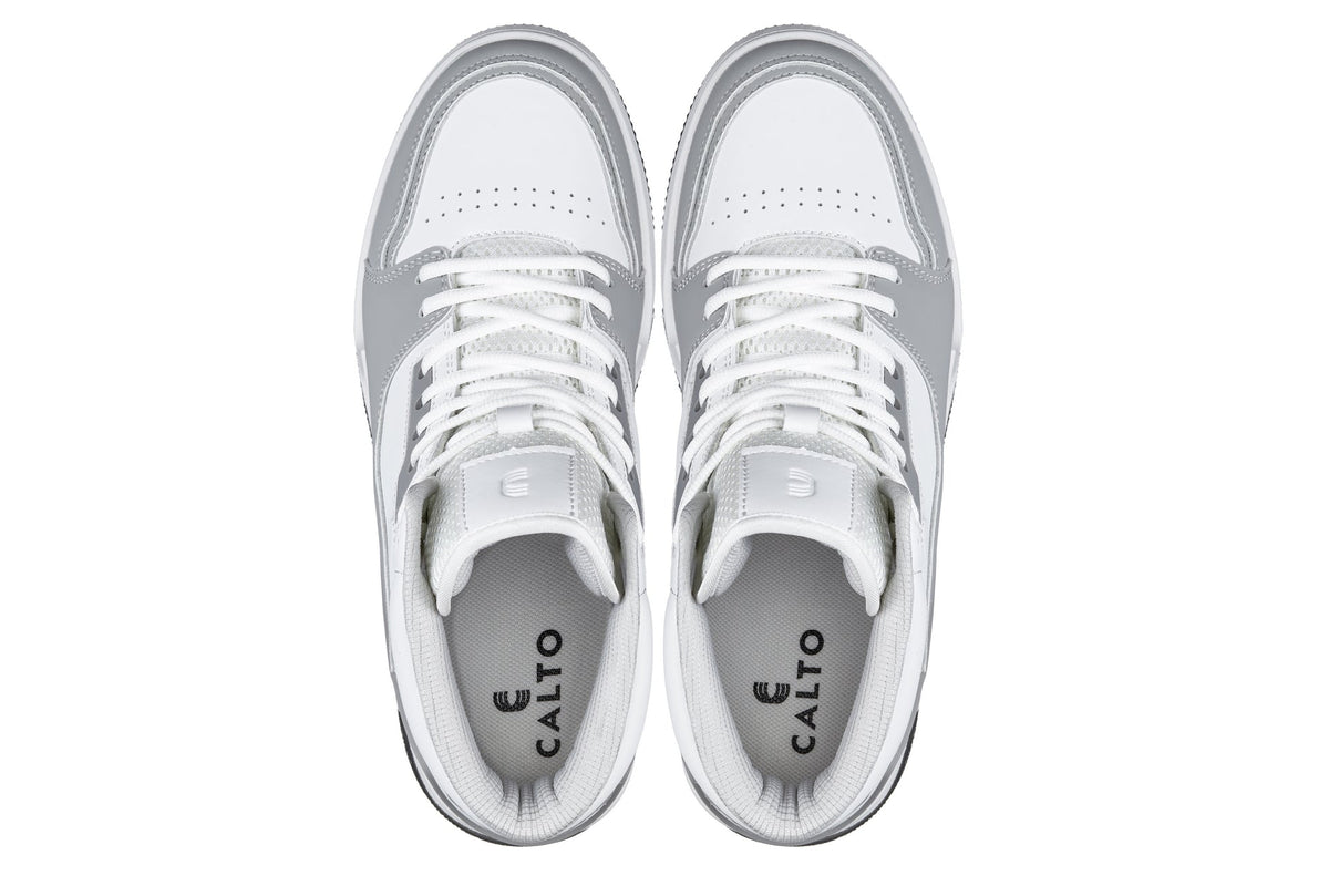 CALTO - S4751 - 3 Inches Taller (White/Grey) - High Top Sneakers - Pendo Store